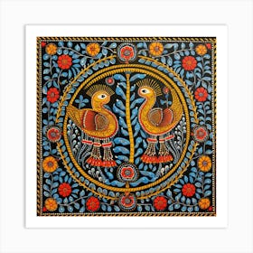 Two Birds In A Circle Madhubani Painting Indian Traditional Style Art Print