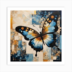 Decorative Butterfly in Blue and Cream II Art Print