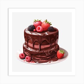 Chocolate Cake With Berries 3 Art Print