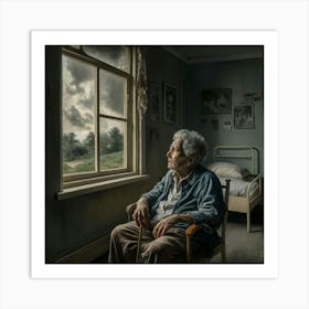 Old Lady Looking Out The Window Art Print