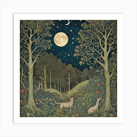 William Morris Print Night Forest Moon Poster Vintage 1 1 Art Print