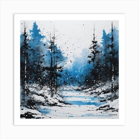 Winter Forest Watercolor Painting 1 Art Print