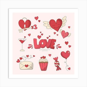 Hand Drawn Valentines Day Element Collection Art Print