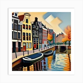Cubism Amsterdam Canal Scene Art Print