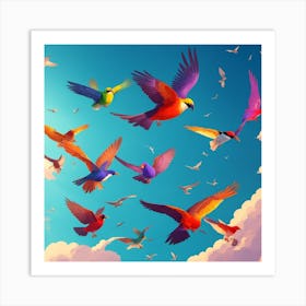 Colorful Birds Flying In The Sky Art Print