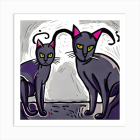 Two Black Cats Art Print