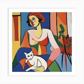 Woman With A Cat Matisse Style Art Print