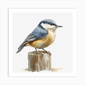 Bird Perched On A Stump Art Print