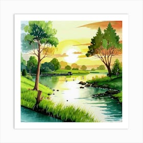 Sunset By The River 4 Art Print