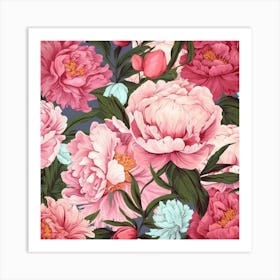 Pink Peony Seamless Pattern 3 Art Print