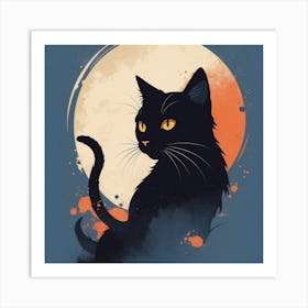 Black Cat In The Moonlight Art Print