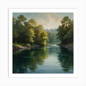 A romantic painting of a river, with soft, ethereal brushstrokes and a dreamy color scheme, evoking a sense of nostalgia and longing. Art Print