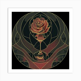 A rose in a glass of water among wavy threads 19 Art Print