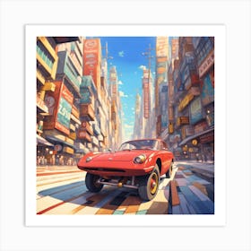 Red Car In The City Art Print