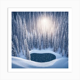 Winter Forest With Visible Horizon And Stars From Above Drone View Art Print