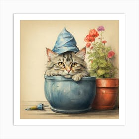 Cat In A Pot 5 Art Print