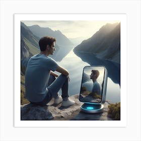 Man Looking At Himself In A Mirror Art Print