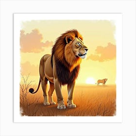 Lion In The Sunset Art Print