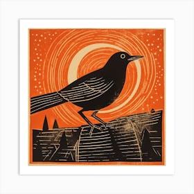 Retro Bird Lithograph Cowbird 3 Art Print