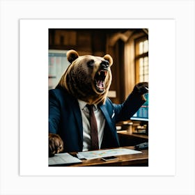 Bear In The Office Art Print