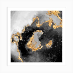 100 Nebulas in Space with Stars Abstract in Black and Gold n.007 Art Print