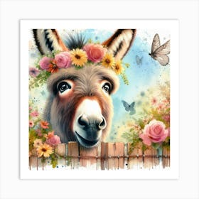 Donkey With Flowers 8 Art Print