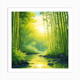 A Stream In A Bamboo Forest At Sun Rise Square Composition 97 Art Print