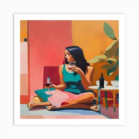 Woman Drinking Wine Art Print