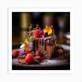 Chocolate Cake On A Plate Art Print