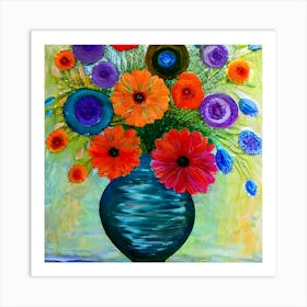 Creating A Beautiful Vase With Dazzling Colors And A Background With Beautiful Colors Solely Through Art Print
