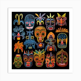 Set Of Colorful Masks Art Print