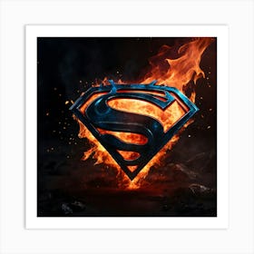 Superman Logo On Fire Art Print