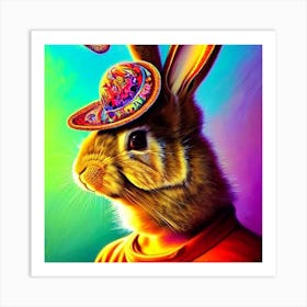 Rabbit With Mexican Hat Art Print