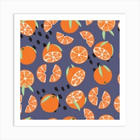 Orange Pattern On Purple With Floral Decoration Square Art Print