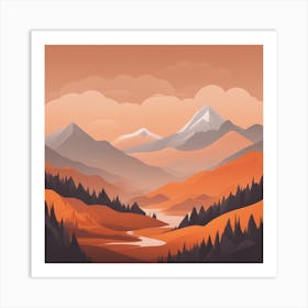 Misty mountains background in orange tone 62 Art Print