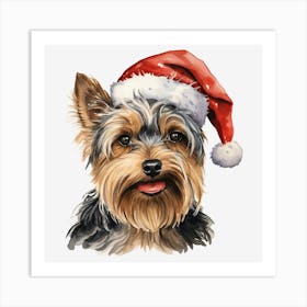 Yorkshire Terrier Christmas Hat 3 Art Print