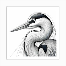 Crane Head Line Drawing - Wild Bird Artwork 122 Art Print