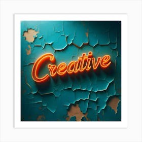 Word creative in orange colour on teal aged wall background Art Print