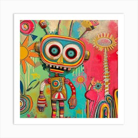 Robots And Flowers Art Print