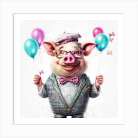 Pig With Balloons Art Print