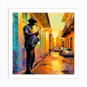 Saxophone Player On The Street Art Print