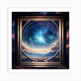 Surreal Visualization Of A Geometric Portal Like A Window Into A Dreamy Abstract Sky Filled With Sw (1) Art Print