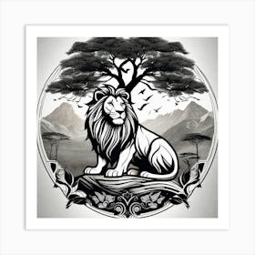 Lion And Tree 3 Art Print