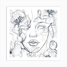 Woman'S Face With Flowers Art Print