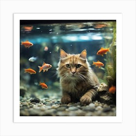 Cat with fish Art Print