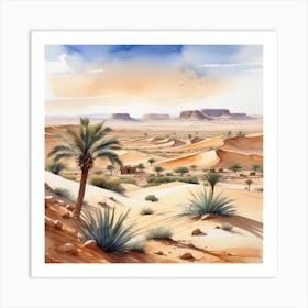 Watercolor Desert Landscape 6 Art Print
