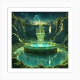 This Is A Surreal, Intricate Green Cg Rendering Graph,A Blue And Yellowe Fountain Of Life,The Transp Art Print