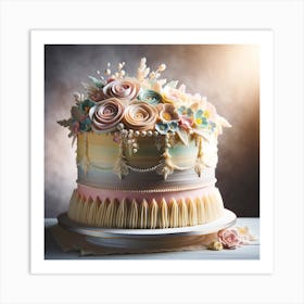An Image Of A Beautifully Decorated Cake, Ideal For A Celebration Art Print