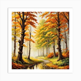 Forest In Autumn In Minimalist Style Square Composition 88 Art Print