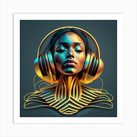 Dj Girl With Headphones 2 Art Print